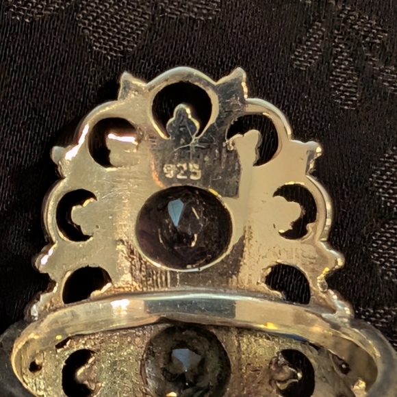 Sterling Silver Amethyst Blue Topaz Garnet Statement Ring Size 6 - Picture 7 of 9